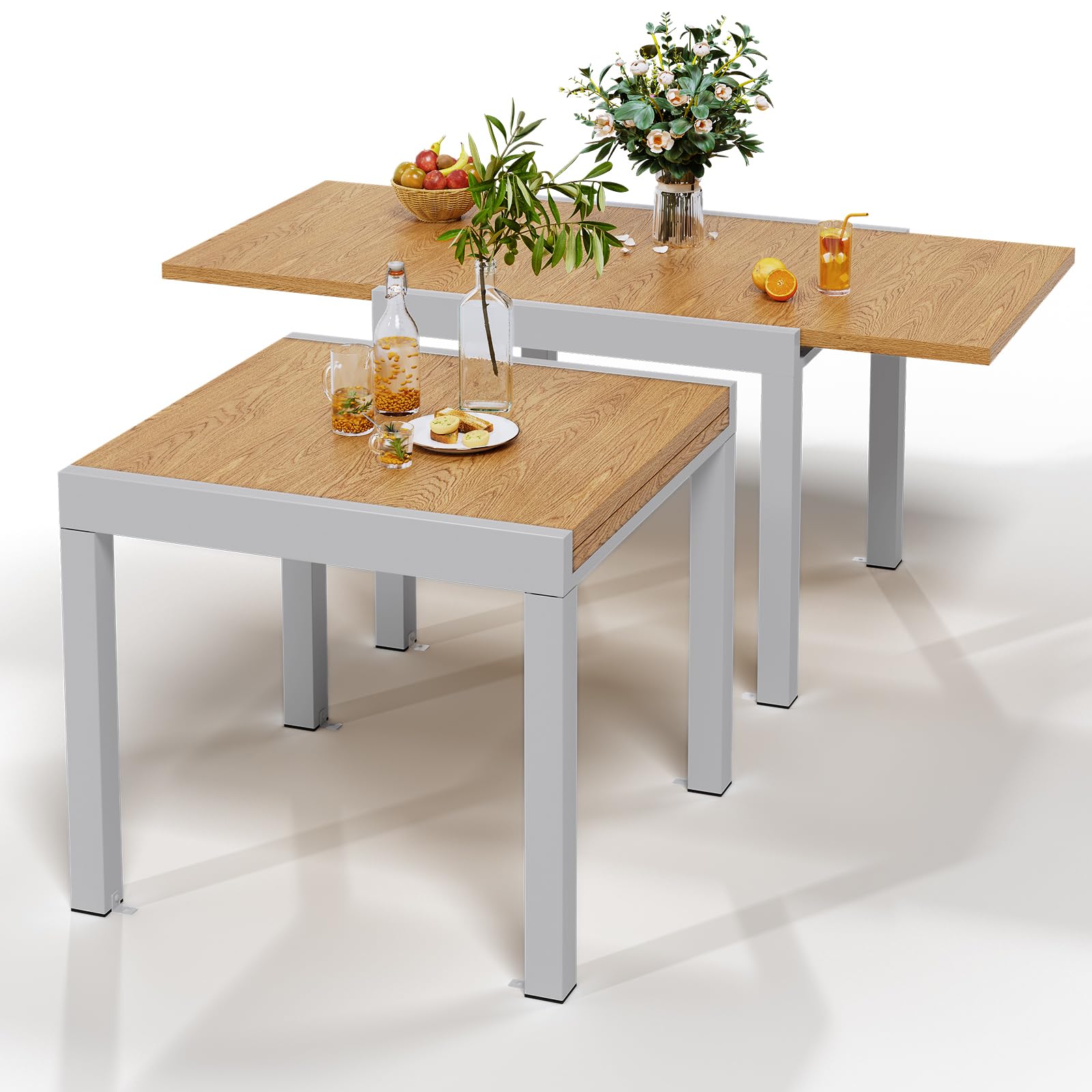 Devoko Mesa de Jardín Extensible en Aluminio - Resistente a la Intemperie 80-160x80x75 cm, Protección UV y Fácil de Limpiar, Comedor Exterior para 4-6 Comensales Terraza/Jardín, Beige