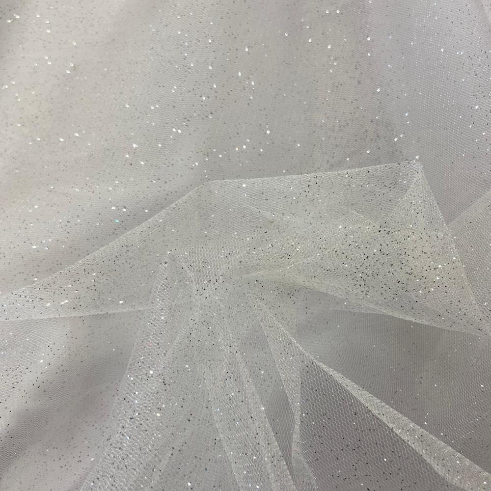 Kayes Textiles White Glitter Net - Tulle - 60” Wide 150Cm - Per Metre (White)