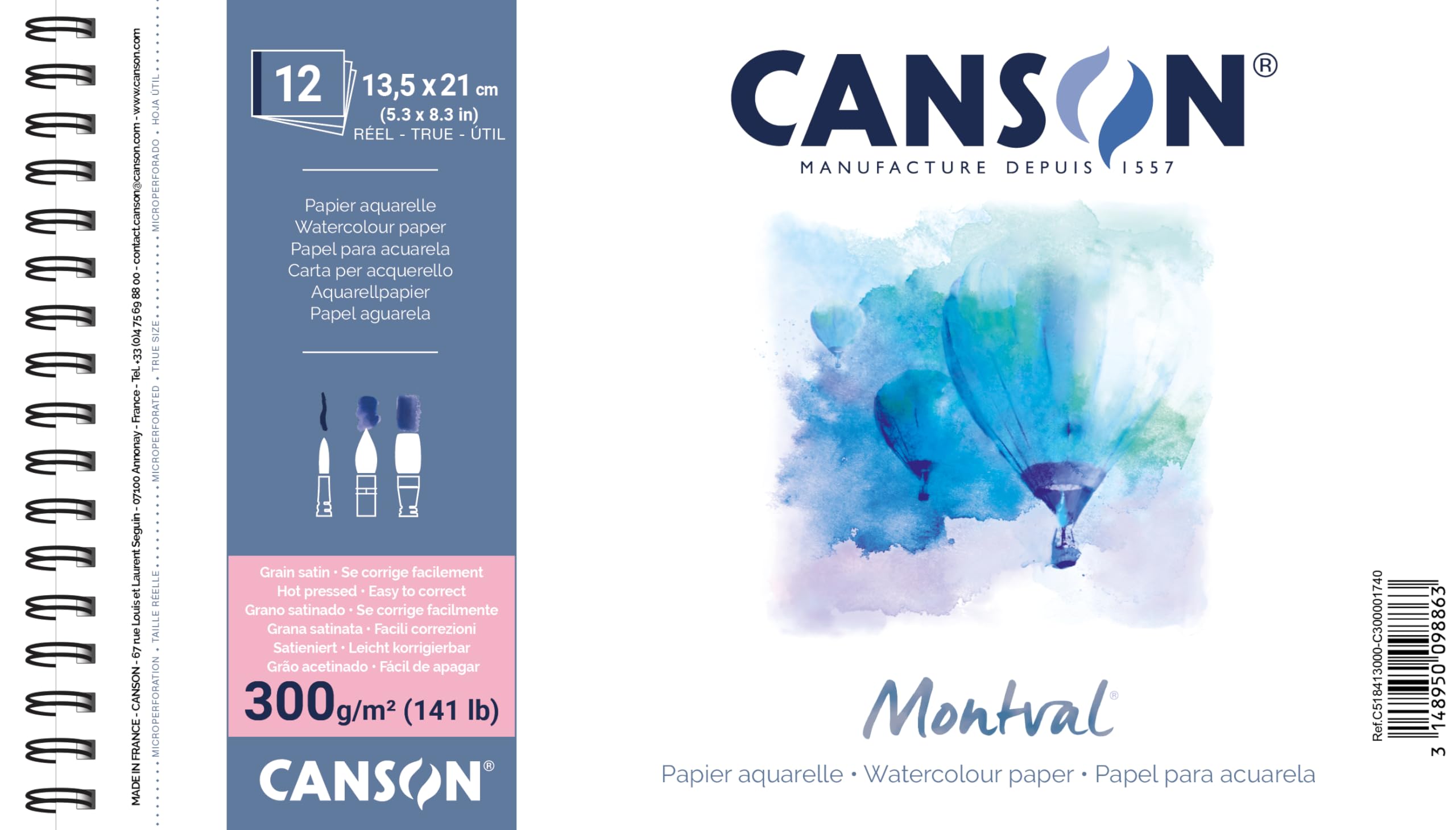 CANSON Montval, Watercolor Paper, Satin, 300gsm, Sheet, 13.5x21cm, Anthracite Grey