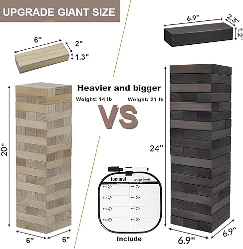 Miniatura 5 de Juegoal Torre gigante de 54 piezas gris para adultos y niños, juego de apilamiento de bloques de madera con tablero de juego y bolsa de lona, juegos