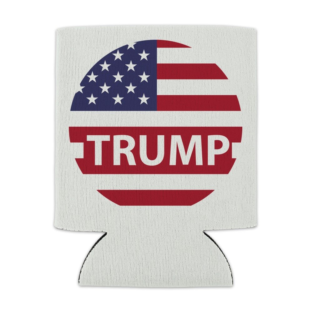 President Trump American Flag Can Cooler - Drink Sleeve Hugger Collapsible Insulator - Beverage Insulated Holder