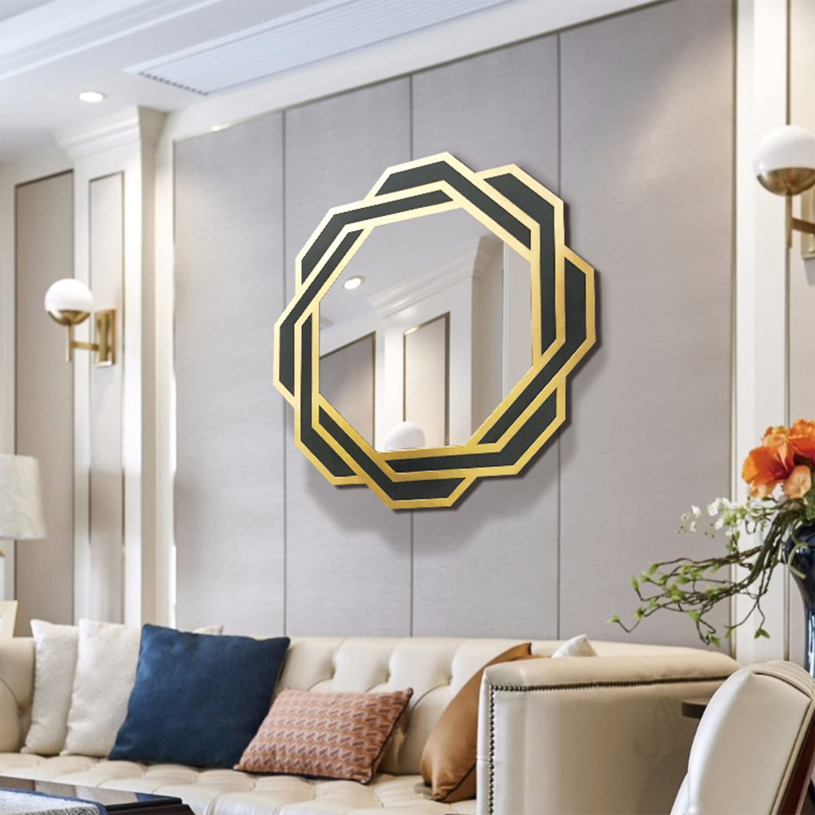 Dekorative Wandspiegel,Geometrischer Metall Spiegel Sunburst Wandspiegel,Wandspiegel Hängender Akzentspiegel für Schlafzimmer Schränke Wohnzimmer Dekor