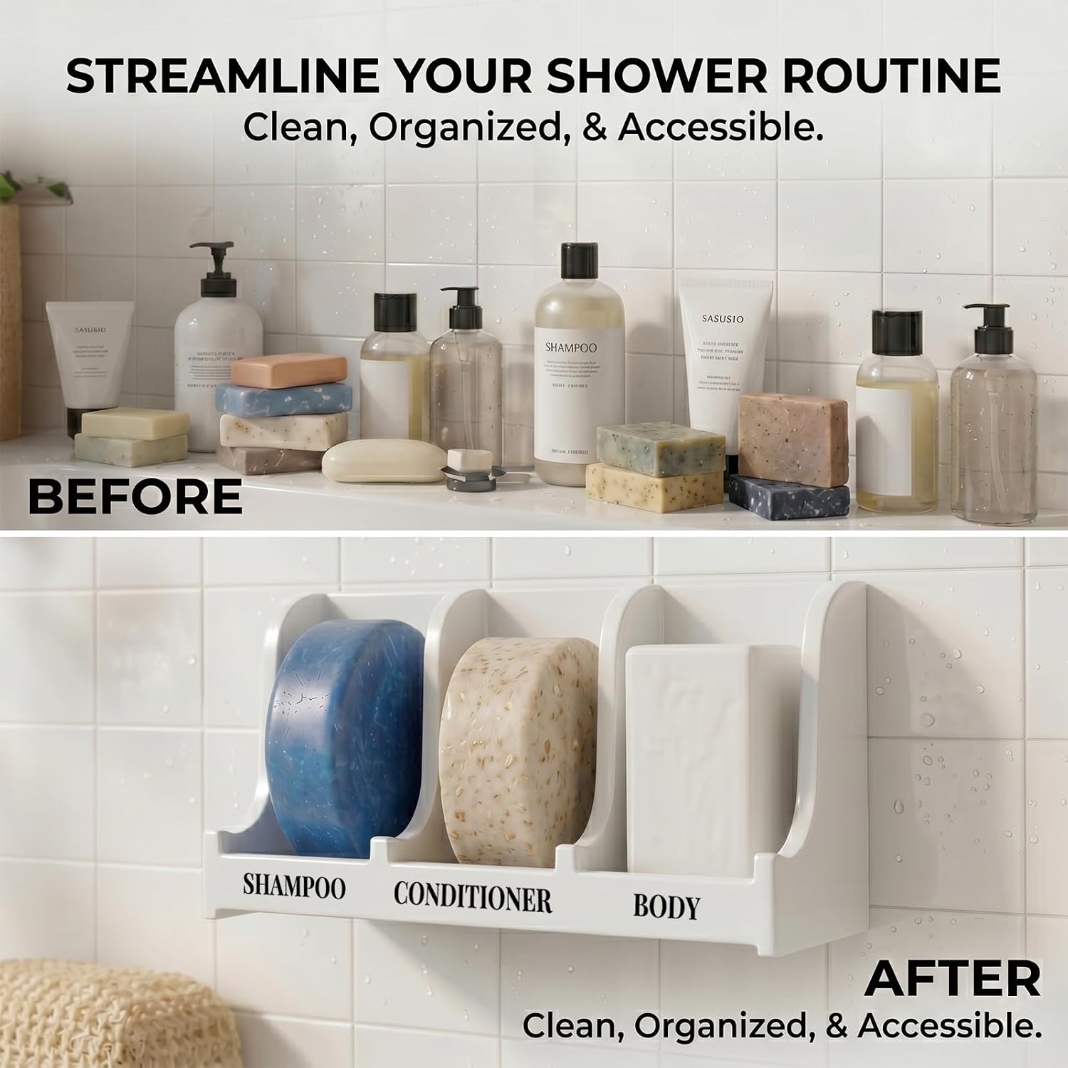 Soap Holder for Shower Wall, 3-Compartment Soap Dish [Patent Pending]
