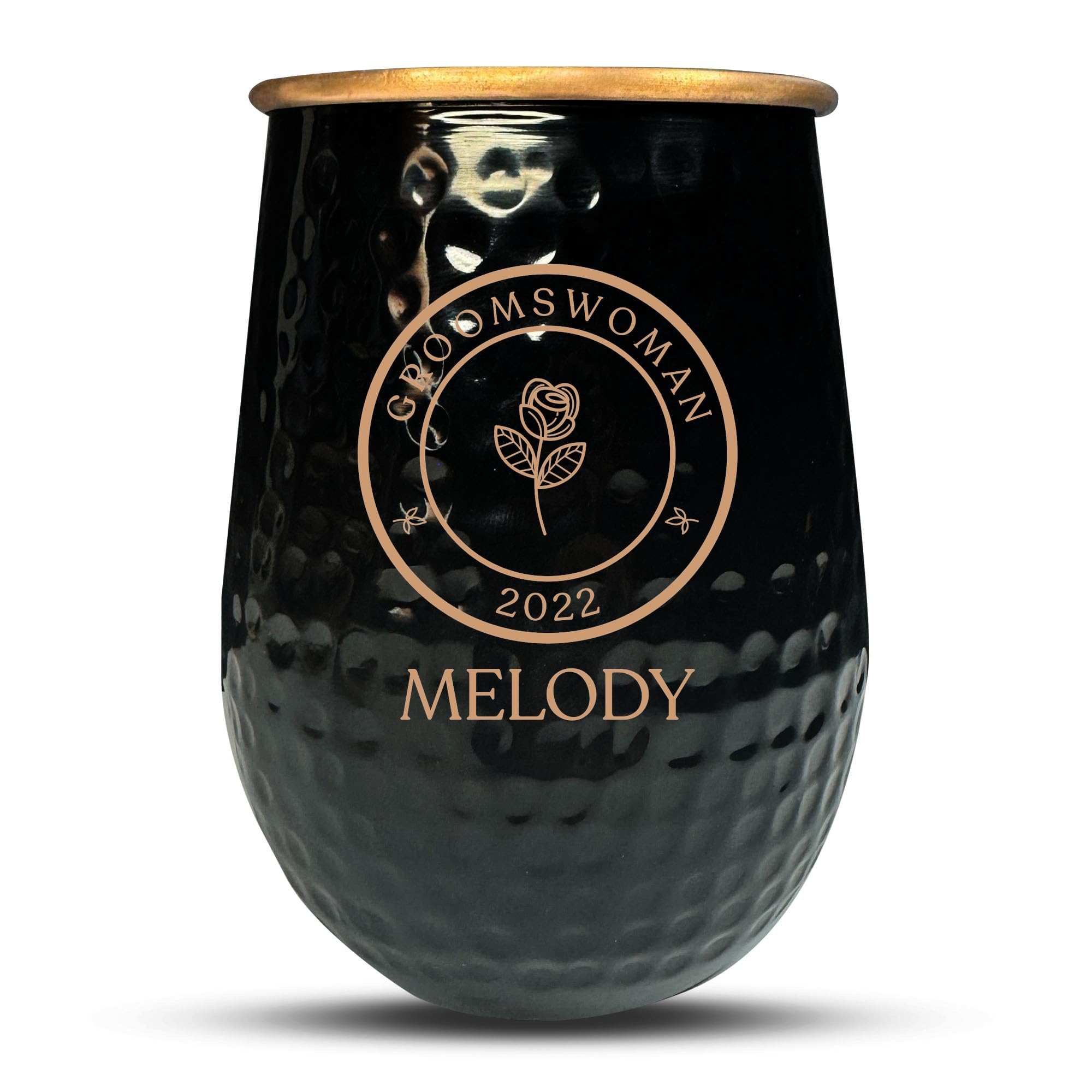Custom The Grip Mule 100% Copper Moscow Mule Mug with Personalized Groomswoman Circle Rose at the center Theme Engraving for the Palm of Your Hand | Cold Drinks Only | No Handle | 1 Cup | 18 Oz |Black