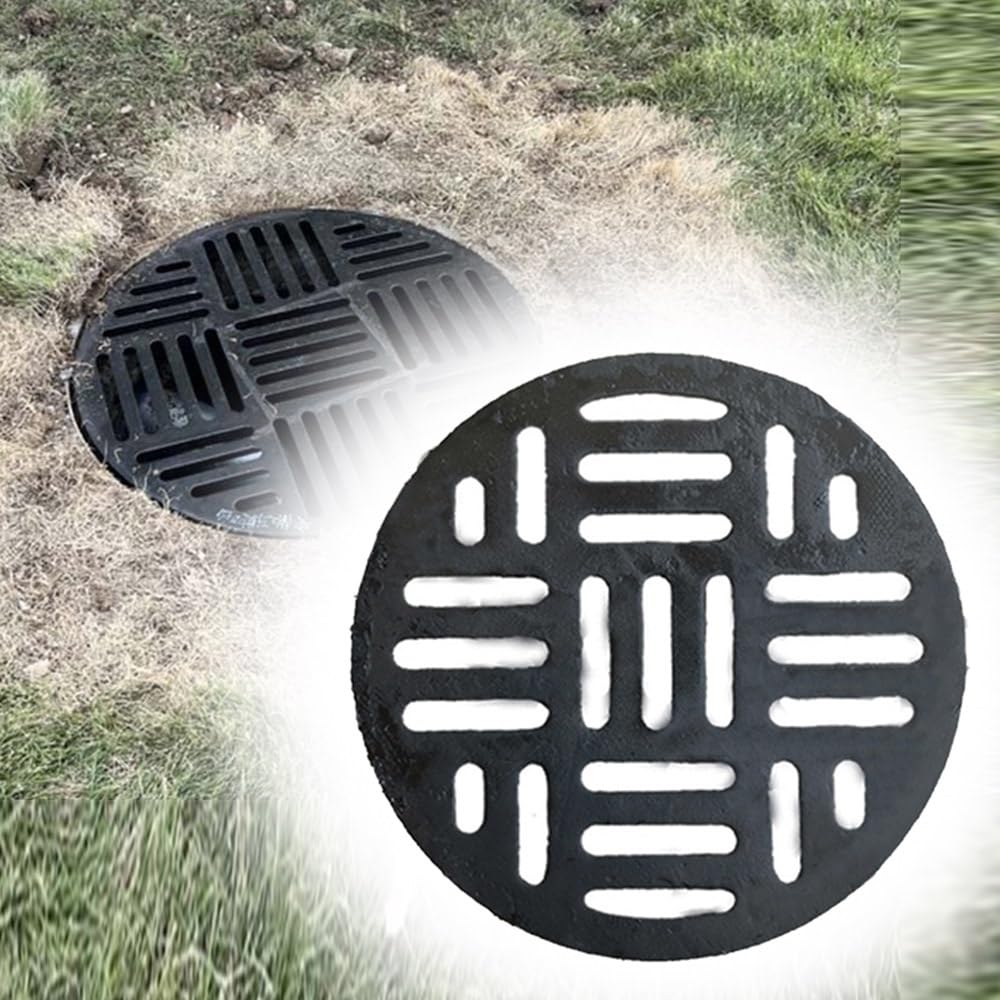 Okrągła żeliwna osłona odpływowa do rusztu kanalizacyjnego na zewnątrz – 20 cm, 30 cm, 40 cm, 45 cm, 55 cm, zamienny ruszt odpływowy (60 x 60 x 3 cm) dla wydajnego przepływu wody