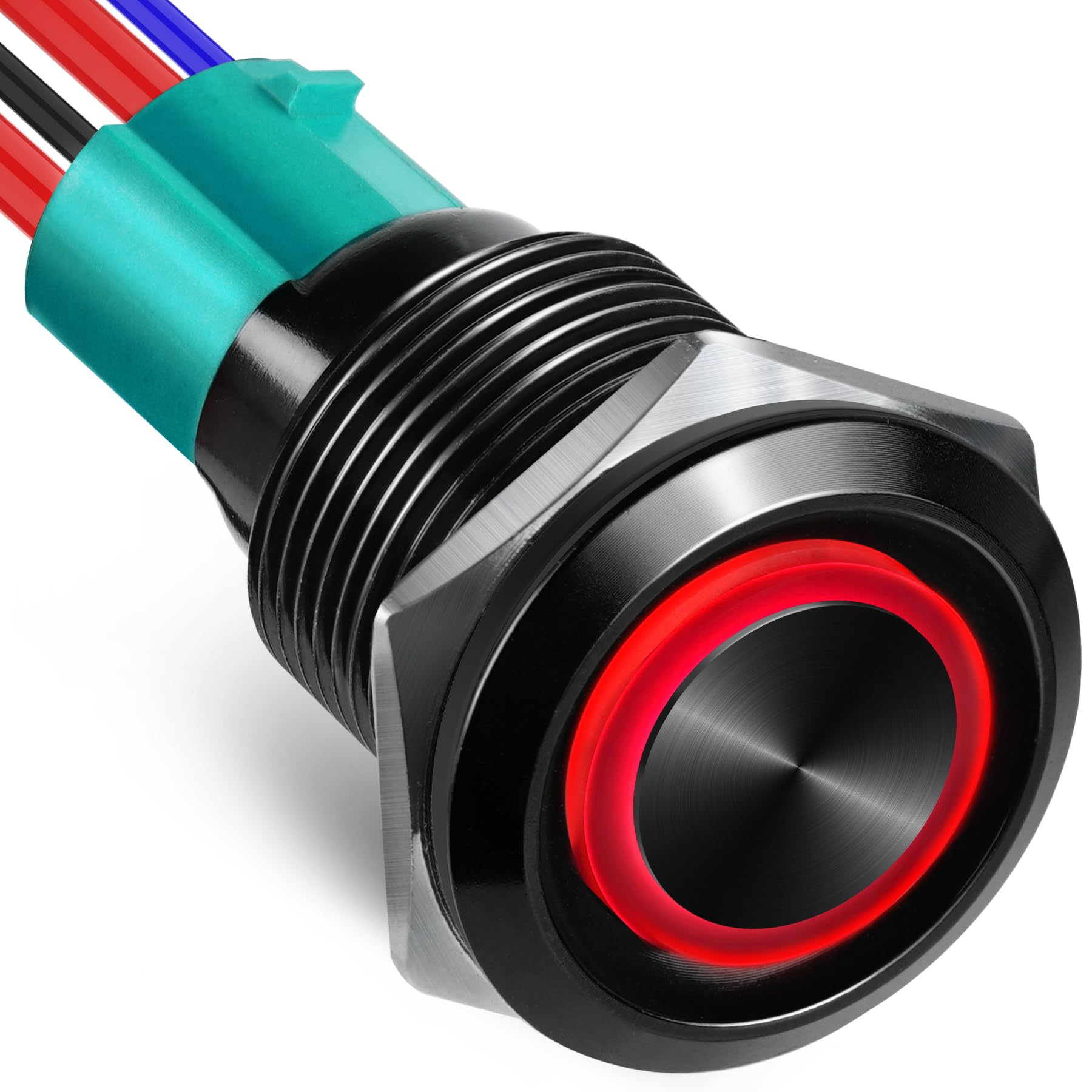 Acegoo 19mm 12V ON/Off Switch 10A Push Button SPST Switch Backlite Self-Locking for RV Boat Truck Automotive Lighting, 7” Pre-Wired Pigtail 3/4” Drill