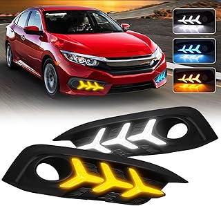 Daytime Running Lights For Honda Civic 10th Gen Sedan 2016 2017 2018 Fog Light 3 Colors DRL Amber Turn Signal Lamps LED Driving light Fish Bone Style