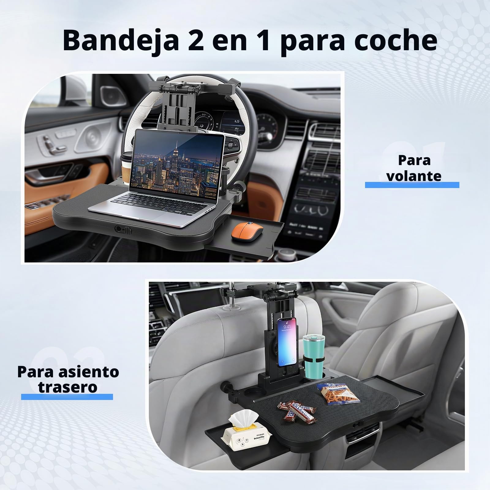 Mesa de Coche para Asiento Trasero de copiloto, Escritorio con Soporte para Bebidas y Soporte para teléfono móvil, Mesa de Comedor Multifuncional para Viajes en Coche, para Trabajar, Escribir