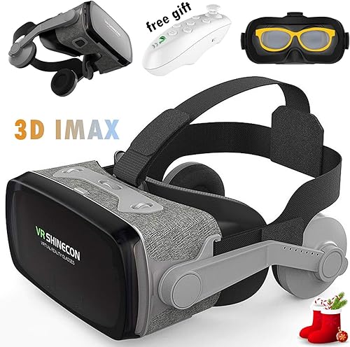 Gafas de realidad virtual 3D con auriculares y mando a distancia para juegos de película 3D compatibles con iPhone XR XS X 8 7 6S Plus Samsung