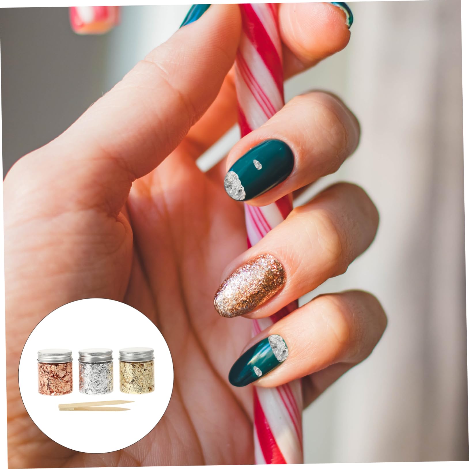 2 Juegos Papeles de Foil para Decoración de Uñas Accesorios de Manicura con Pinzas de Bambú para Diy y Salones de Manicura