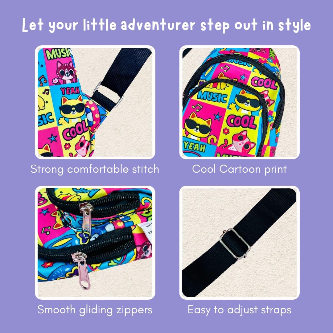 Cots and Cuddles 10pc Cat Print Colourful Cross body Bags for Boys and Girls Kids School, Picnic, Return Gifts, Office 2