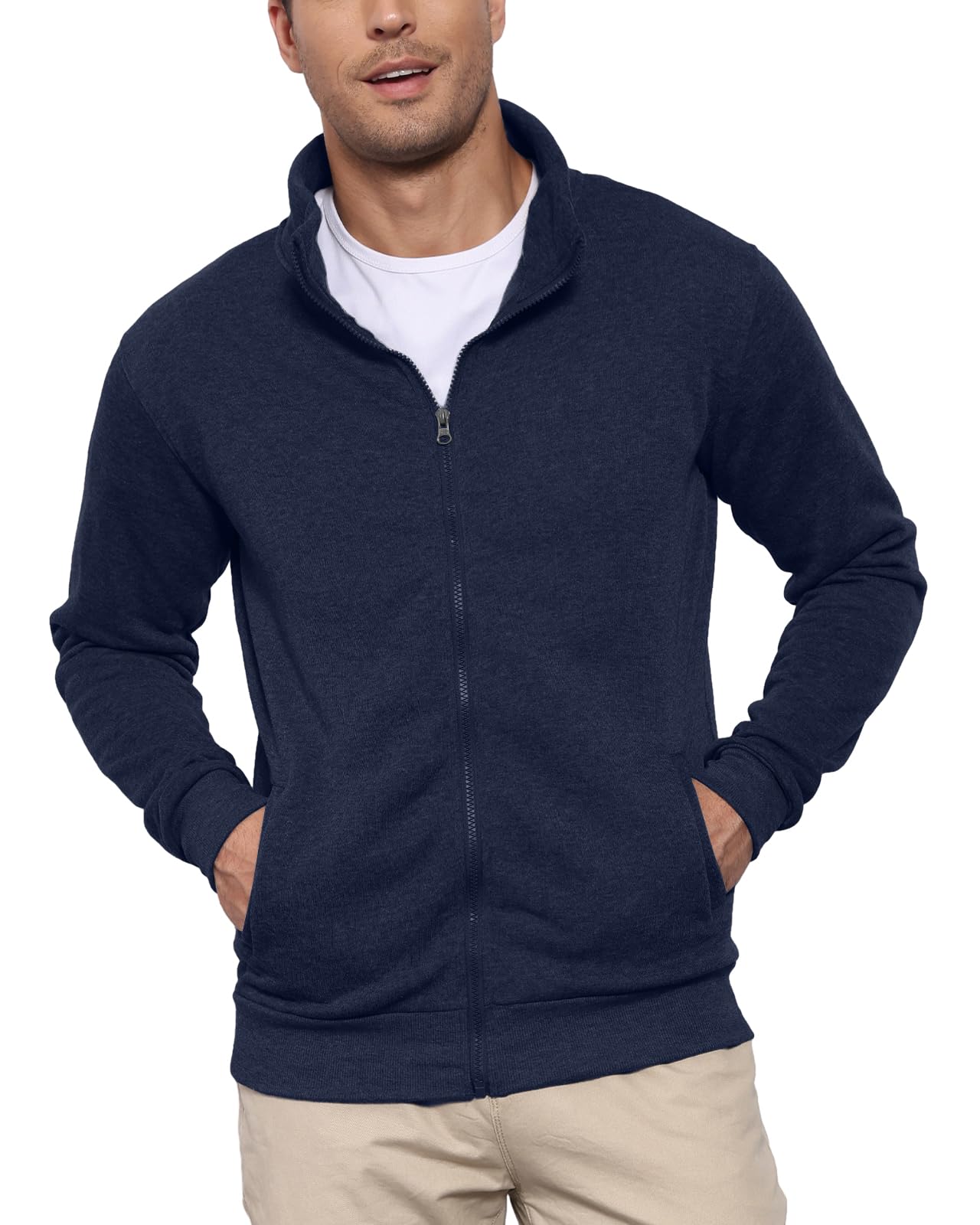 LAOARA Felpa Uomo con Zip Felpe Senza Cappuccio Nera Hoodie Leggera Invernale Giubbotto Giacca Giaccone M-3XL
