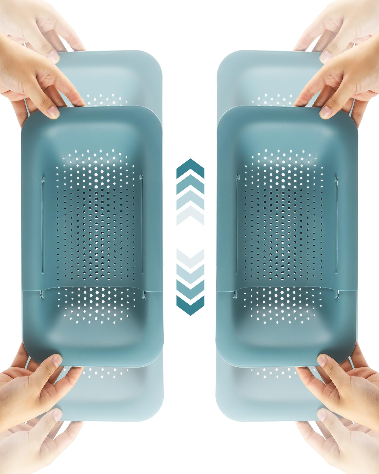 Dreamhigh® Zestaw 2 sitek do zlewu, sitko kuchenne z możliwością wysuwania (36,5-49,5 cm), kosz na sitko nad zlewem, nie zawiera BPA, do mycia warzyw i owoców, odsączania ugotowanego makaronu