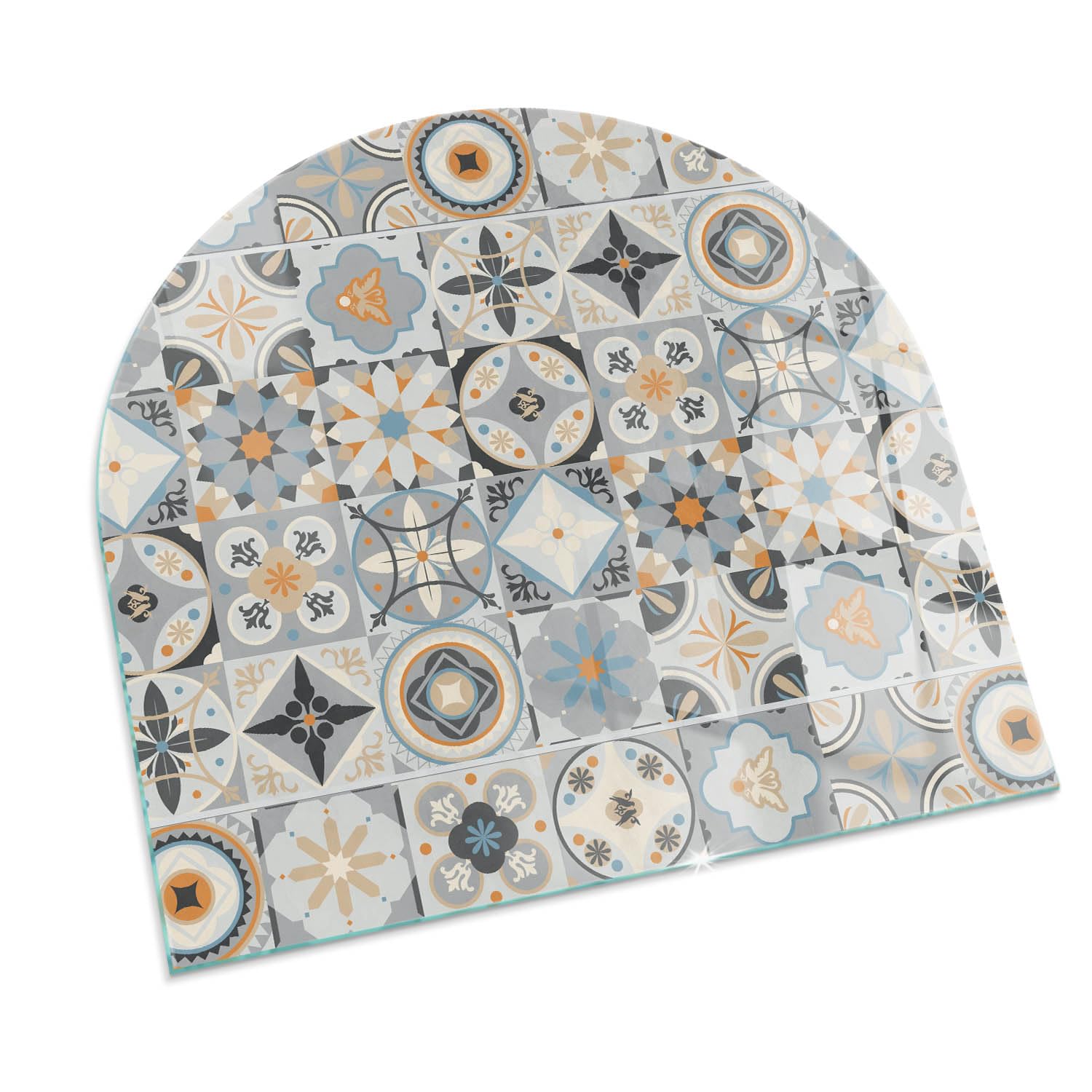 Plaque de Cheminée 100x100 cm Protecteur de Sol pour Poêle Résistant à la ChaleurPlaque de Protection Contre Les Étincelles Imprimé Élégant Demi-Ronde - Motifs de mosaïque dans Les Carreaux