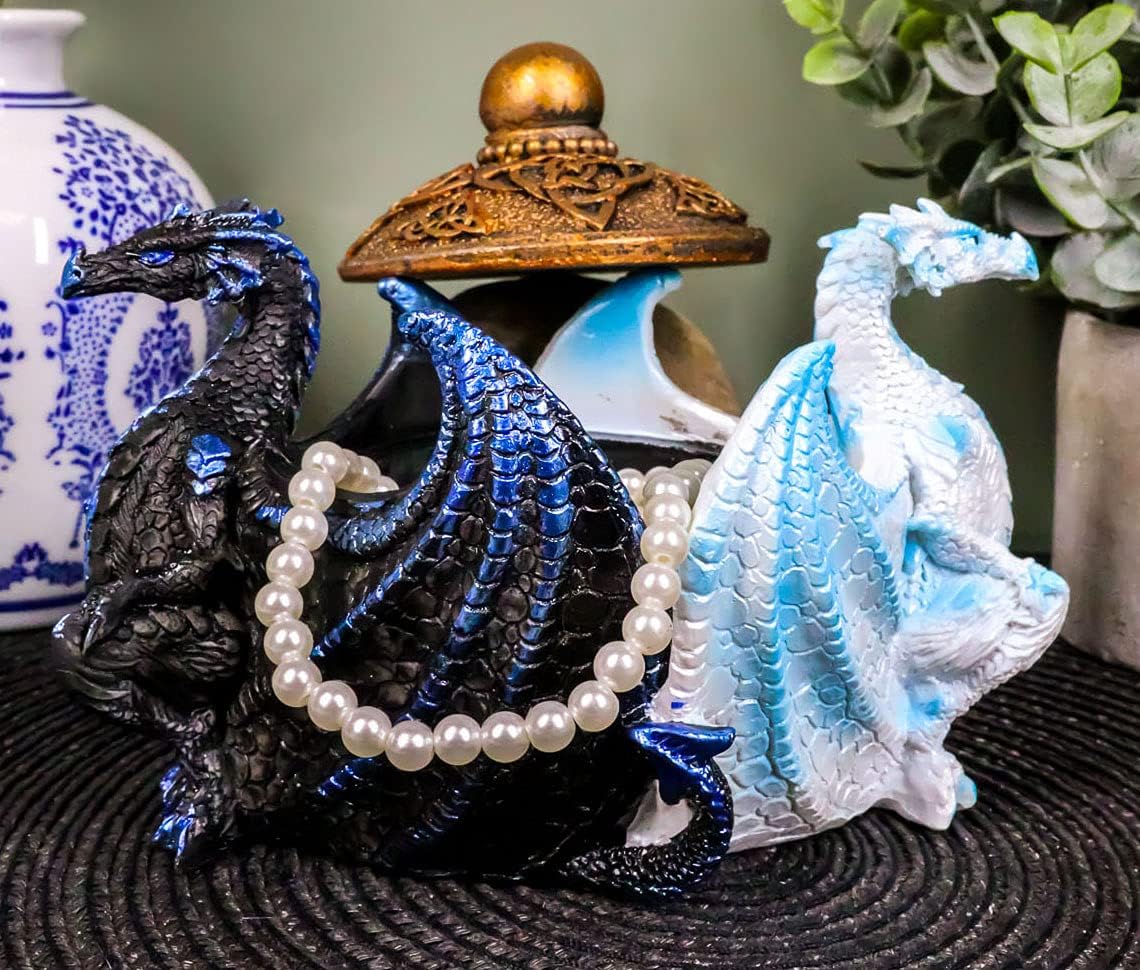 Ebros Gift Night And Day Contrasting Dual Dragons Guarding Celtic Trinity Knotwork Cauldron Decorative Trinket Jewelry Box Figurine Medieval Winged Alchemy Magic Fantasy Dragon Statue