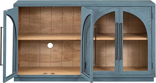 Miniatura 8 de Armario grande de 60 pulgadas con puertas de vidrio para sala de estar, cocina, aparador moderno de mediados de siglo con almacenamiento y estantes