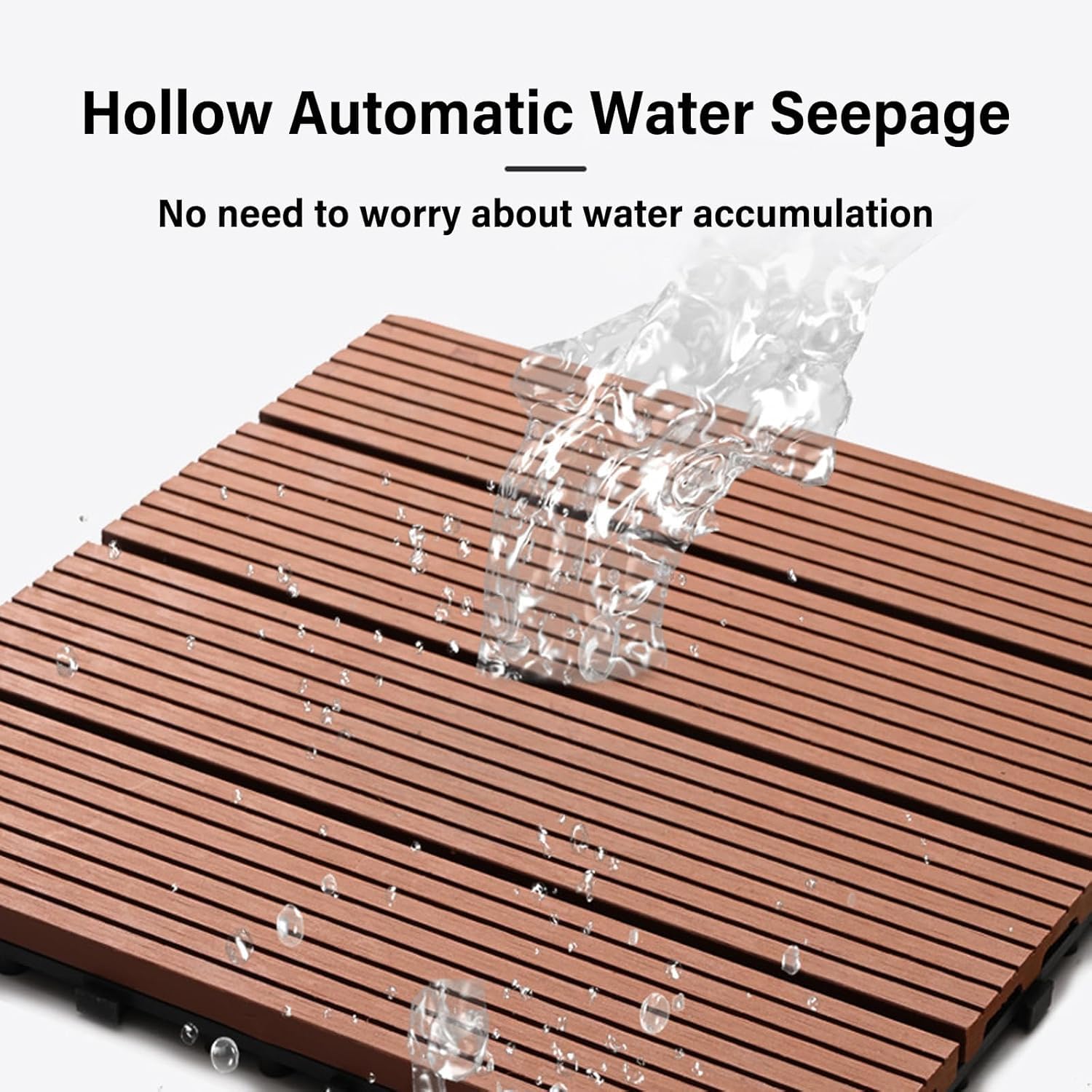 Piastrelle ad incastro per esterni, pavimento in legno di plastica per patio e giardino, design durevole e resistente alle intemperie