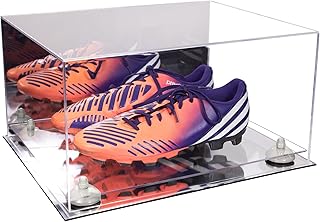 Better Display Cases Acrylic Shoe Display Case - Large Rectangle Box with Mirror Case, White Risers and Mirror Base (V12/A026)