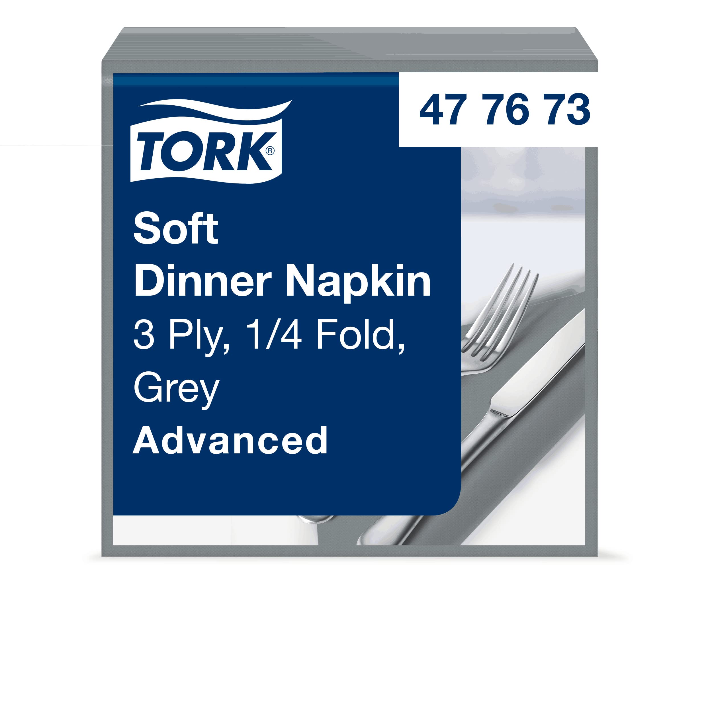 Tork Grey Soft Dinner Napkin, 1/4 Fold 3-ply, 39 cm x 39 cm, 100 napkins, 477673