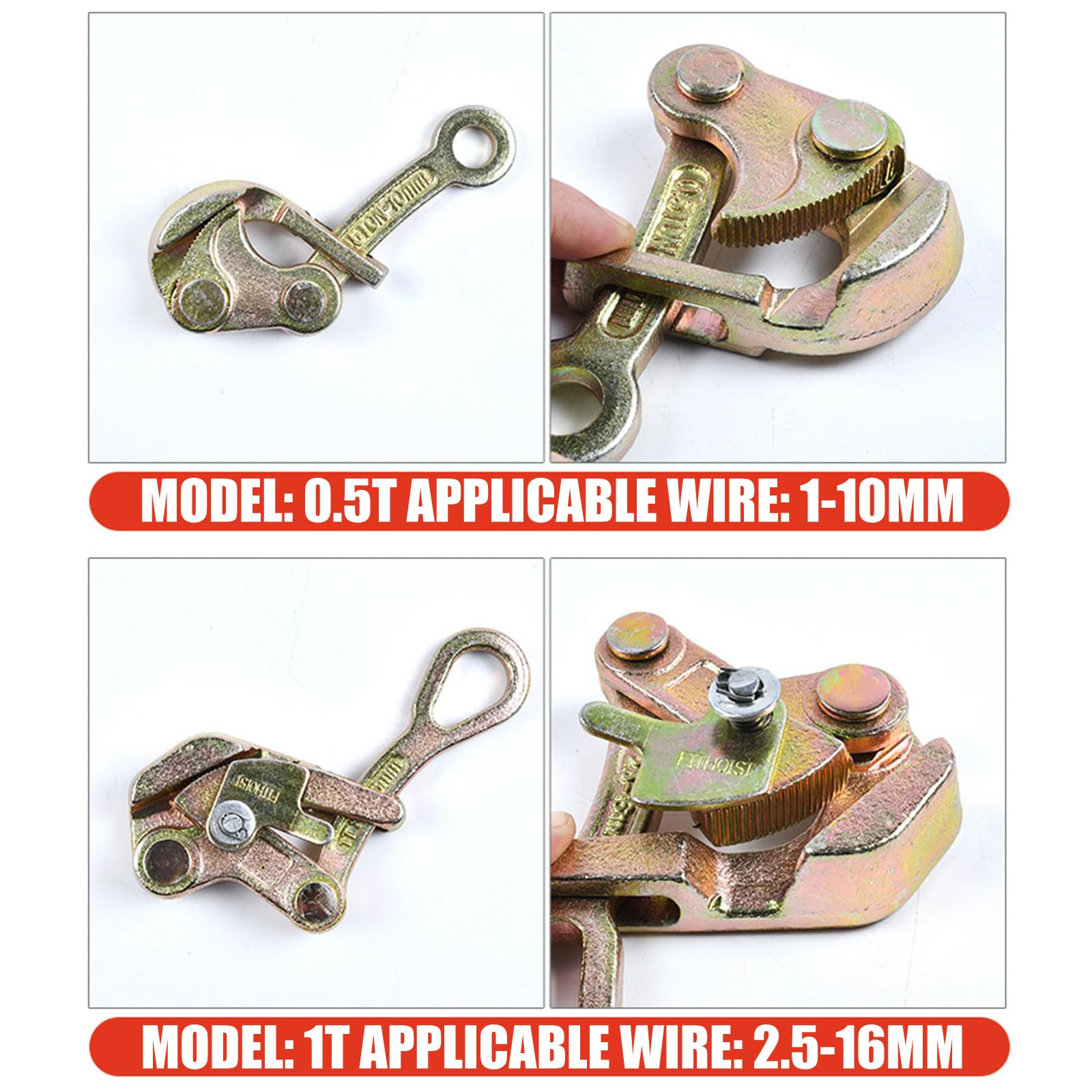 Morsetti multiuso per funi metalliche in acciaio al carbonio, stringicavo ideali per linee elettriche, telecomunicazioni, cavi e varie configurazioni, strumento portatile di tensionamento dei cavi