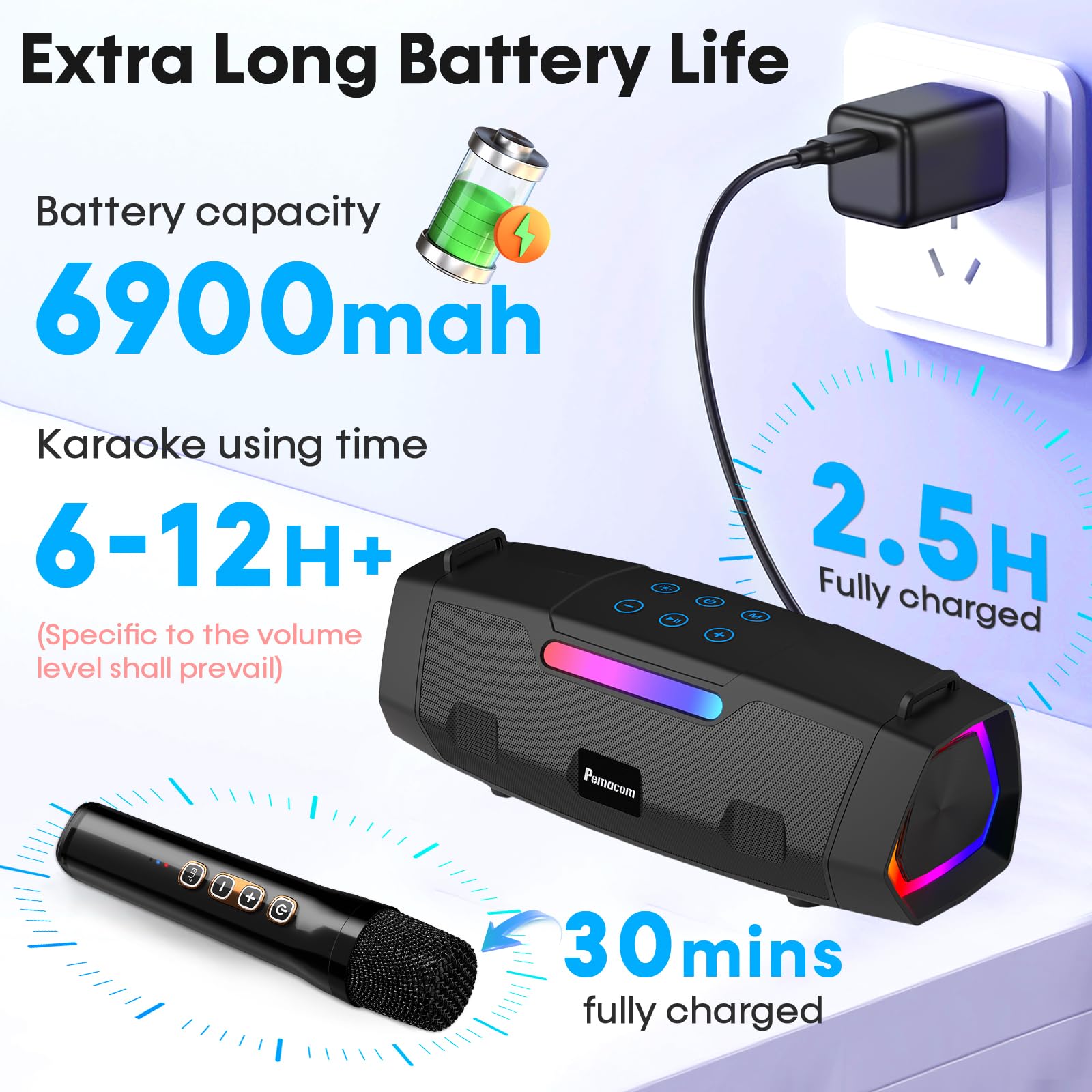 Macchina per karaoke portatile per adulti, ventilatore per karaoke: altoparlante Bluetooth da 40 W con 2 microfoni senza fili, per esterni, casa, festival, viaggi, feste, bambini, adolescenti,