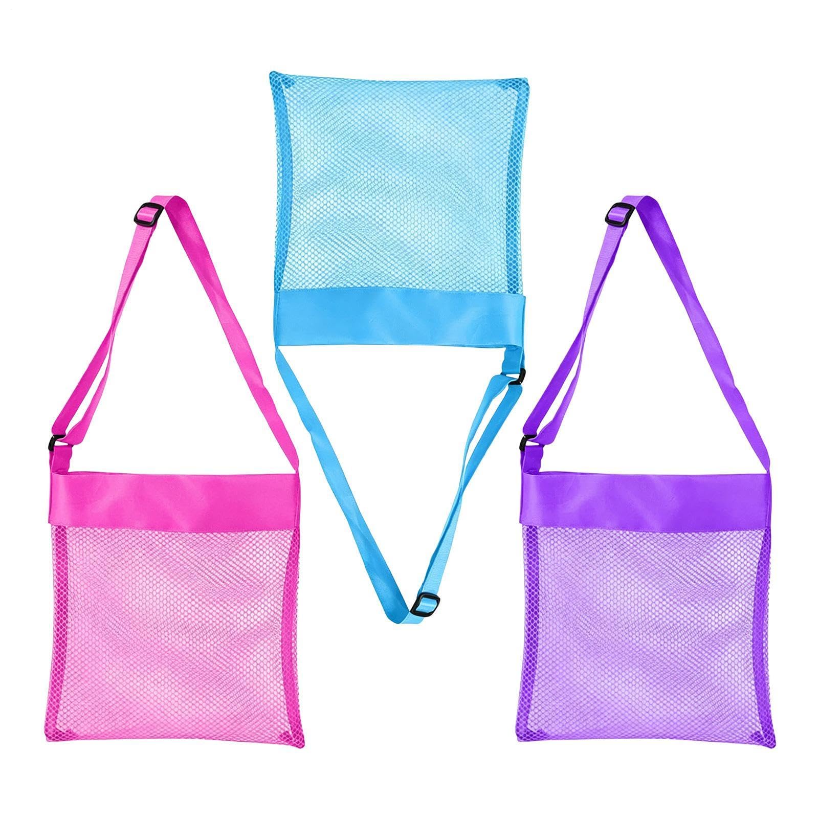 Générique Sac De Plage pour | 3 Pochettes À Coquillages | Filet À De Piscine avec Sangles Réglables | pour des Pique-Niques en Plein Air, Camping, Voyage, Vacances, Lac Et Piscine