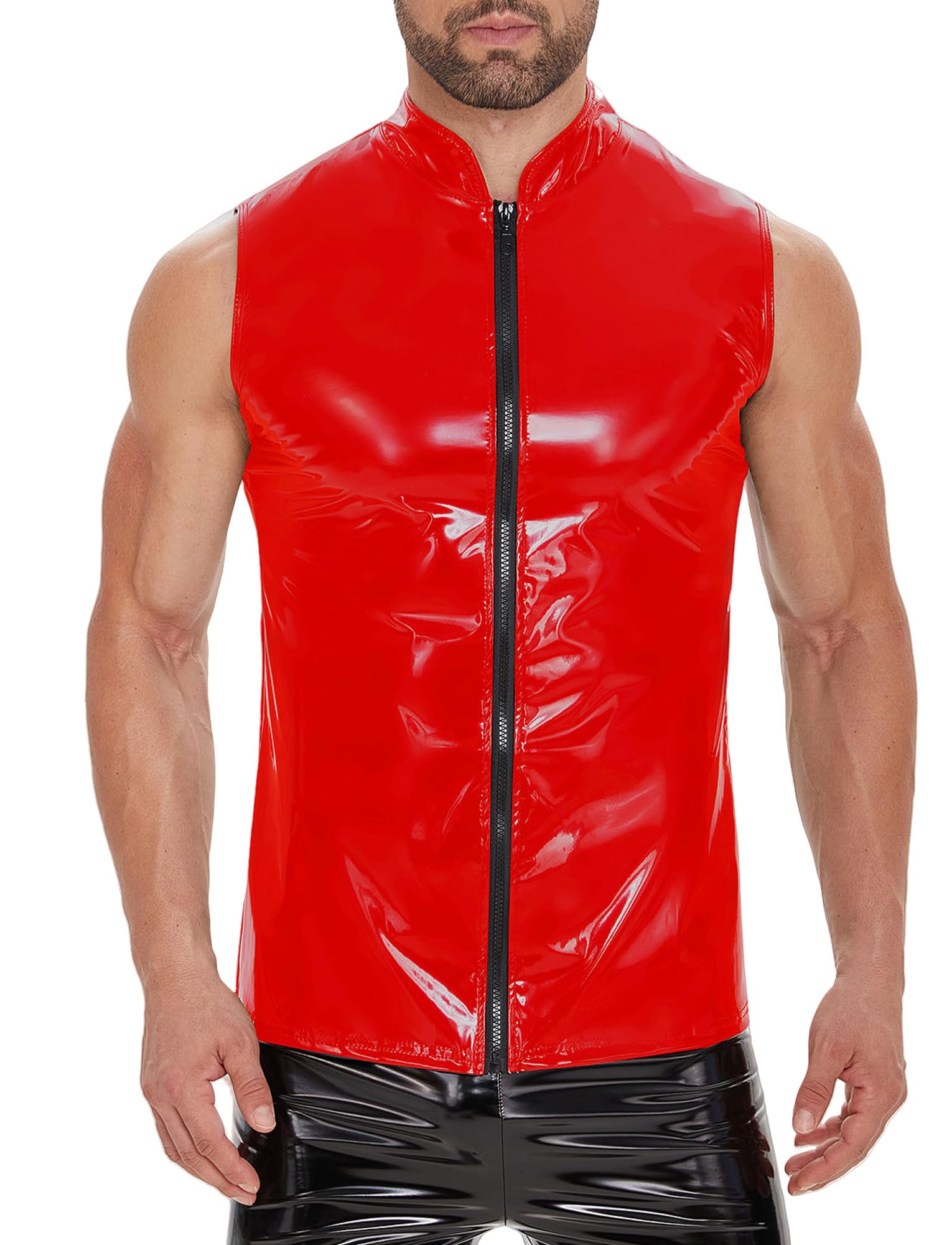 Panegy Men's Liquid Shiny Leather Shirt Jacket Slim Fit Wetlook Party Nightout Club 70s/80s Disco Blouse Tshirt
