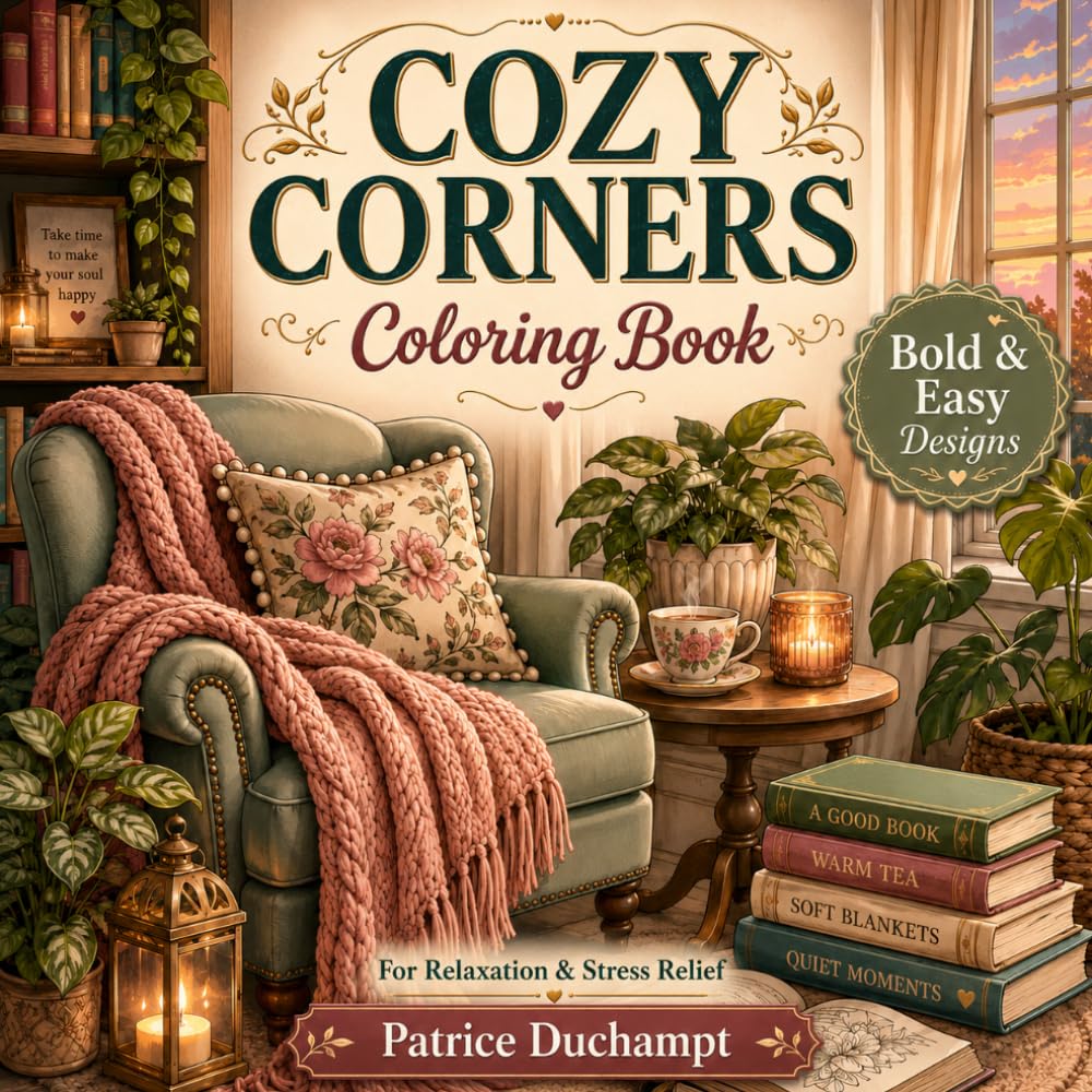 Cozy Corners Coloring Book: Bold & Easy Designs for Relaxation & Stress Relief
