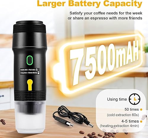 Miniatura 5 de Máquina de café espresso eléctrica portátil, cafetera portátil para viajes, cafetera de café expreso autocalentable, compatible con café molido y