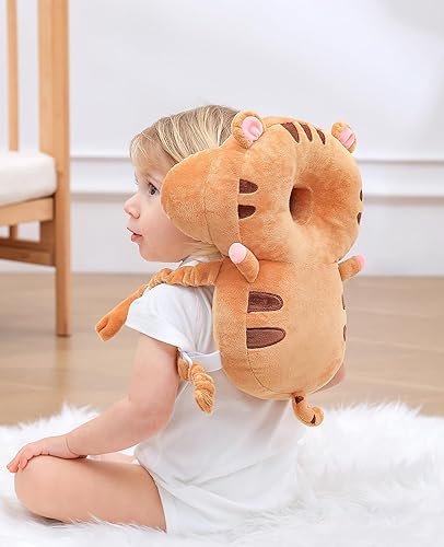 Miniatura 6 de JunNeng Baby Walker - Mochila protectora de cabeza de 3 lados, almohadilla de seguridad para la cabeza de los niños, tigre marrón