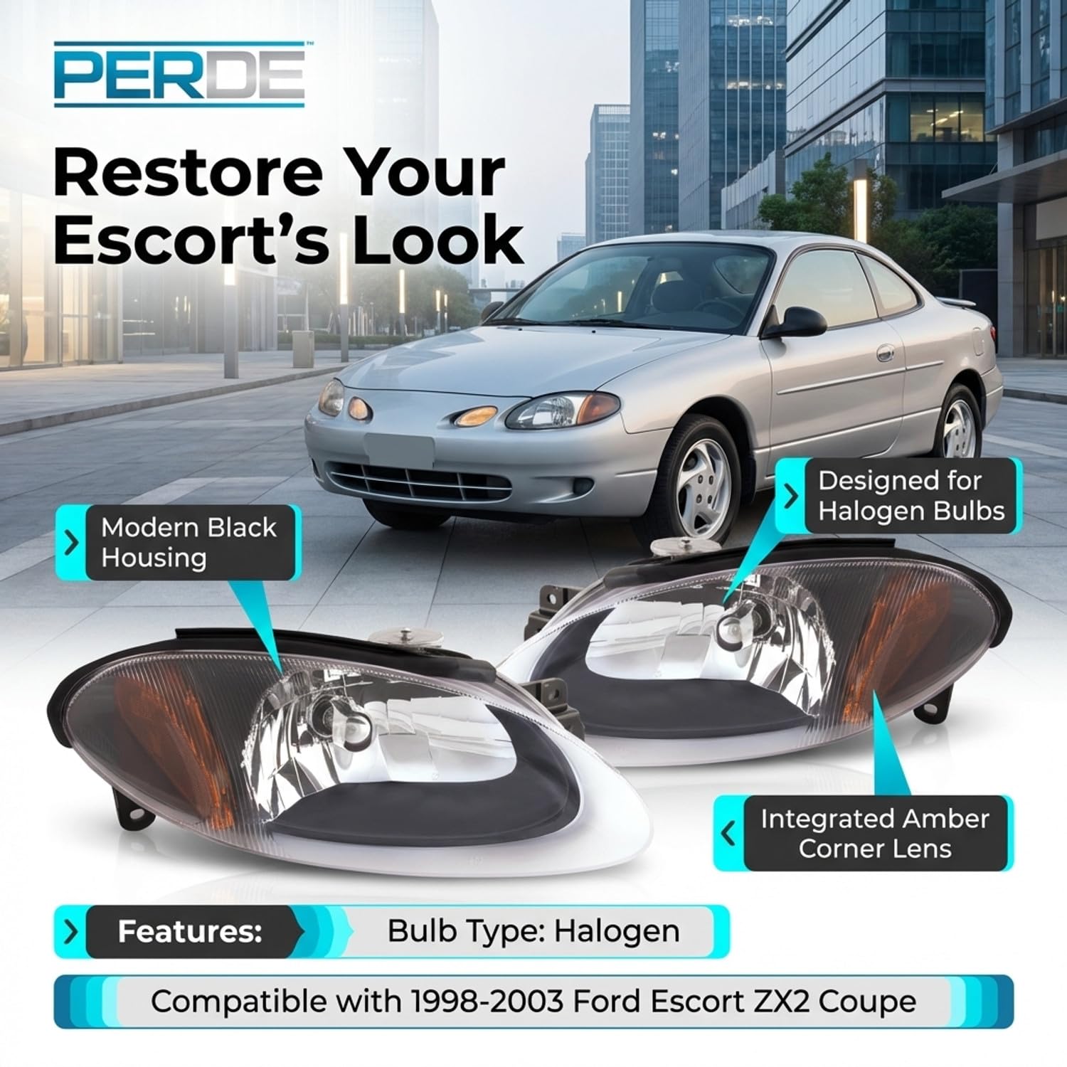 Amazon.com: PERDE Headlights Compatible with 1998-2003 Ford Escort