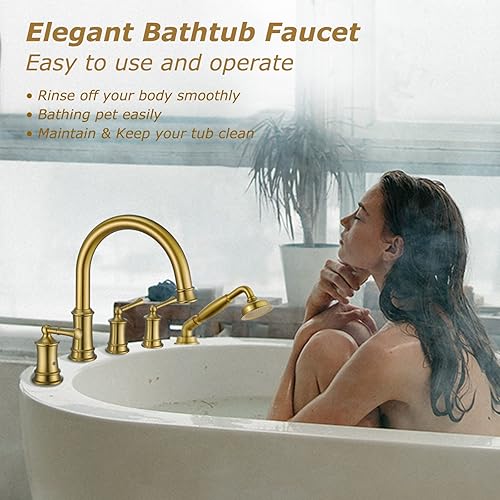 Miniatura 6 de Grifo de bañera romano con ducha de mano, juego de grifo de ducha antiguo con válvula para 5 agujeros, juego de grifos de ducha de montaje en