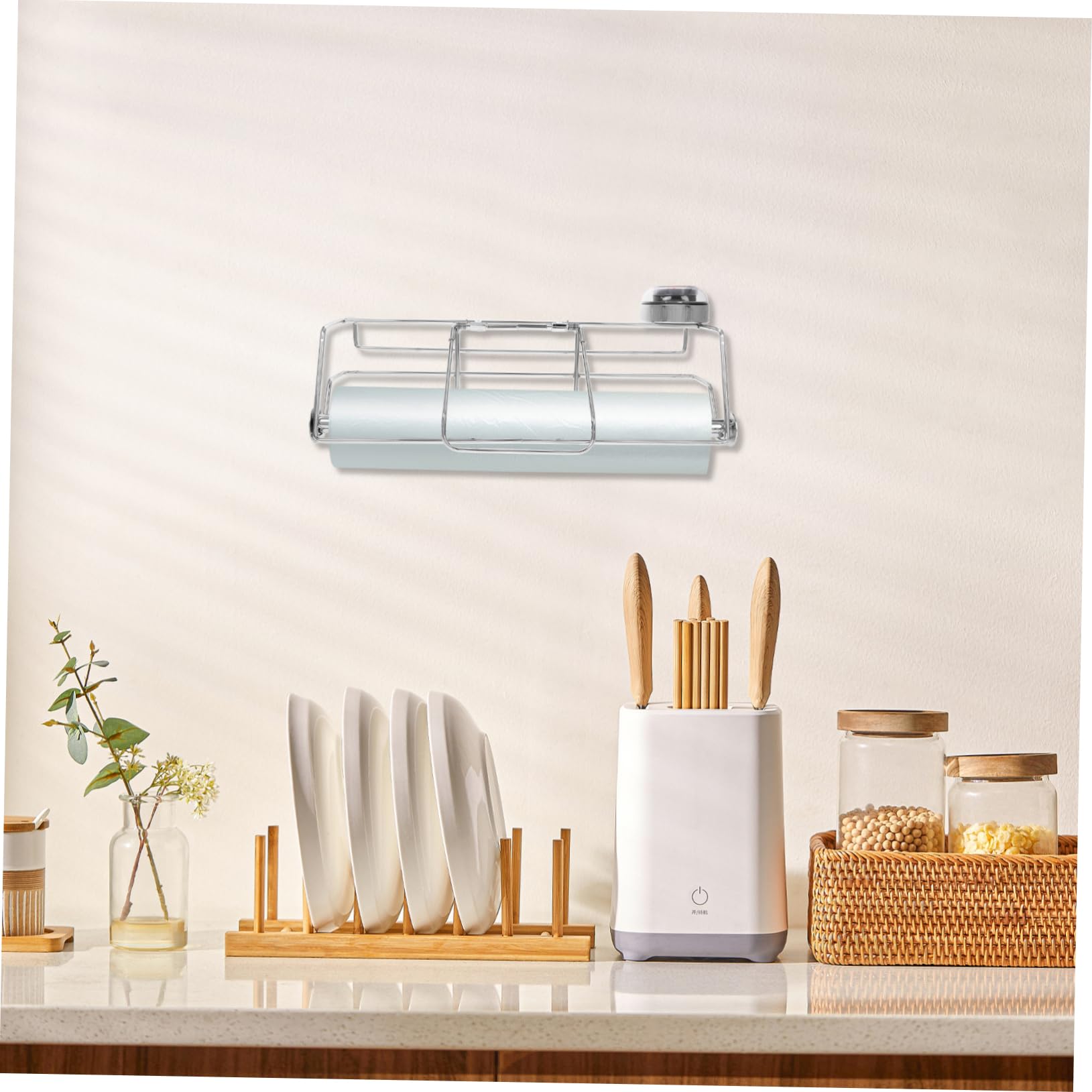 Soporte De Bolsas Inoxidable Con Dispensador De Mano Húmeda Estante Colgante Para Almacenamiento De Bolsas Supermercados y Tiendas De Alimentos