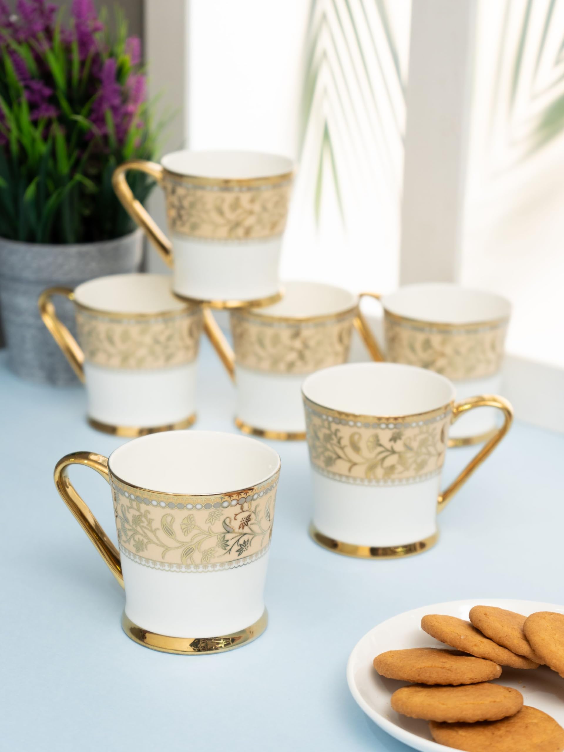 Clay Craft Fine Ceramic Gold Printed Tea/Coffee Cup Set of 6-200