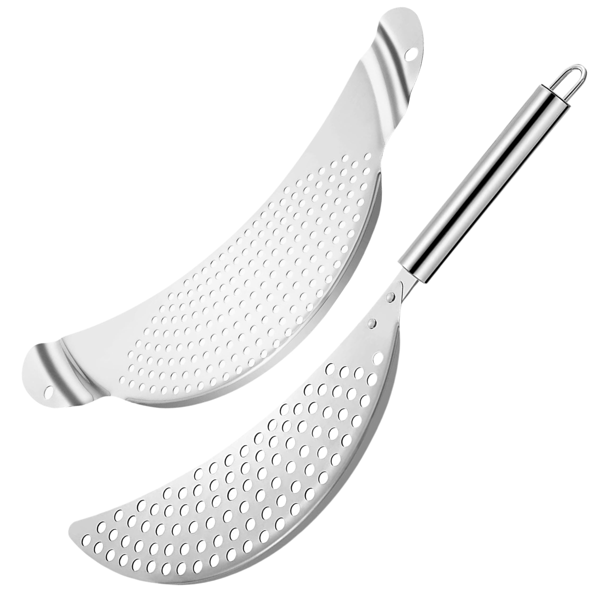 Pack of 2 Pot Strainer with Handle – 10 Inch Stainless Steel Colander with Handle Held Crescent Drainer Pan Crescent Pot Strainer Stainless Steel for Kitchen