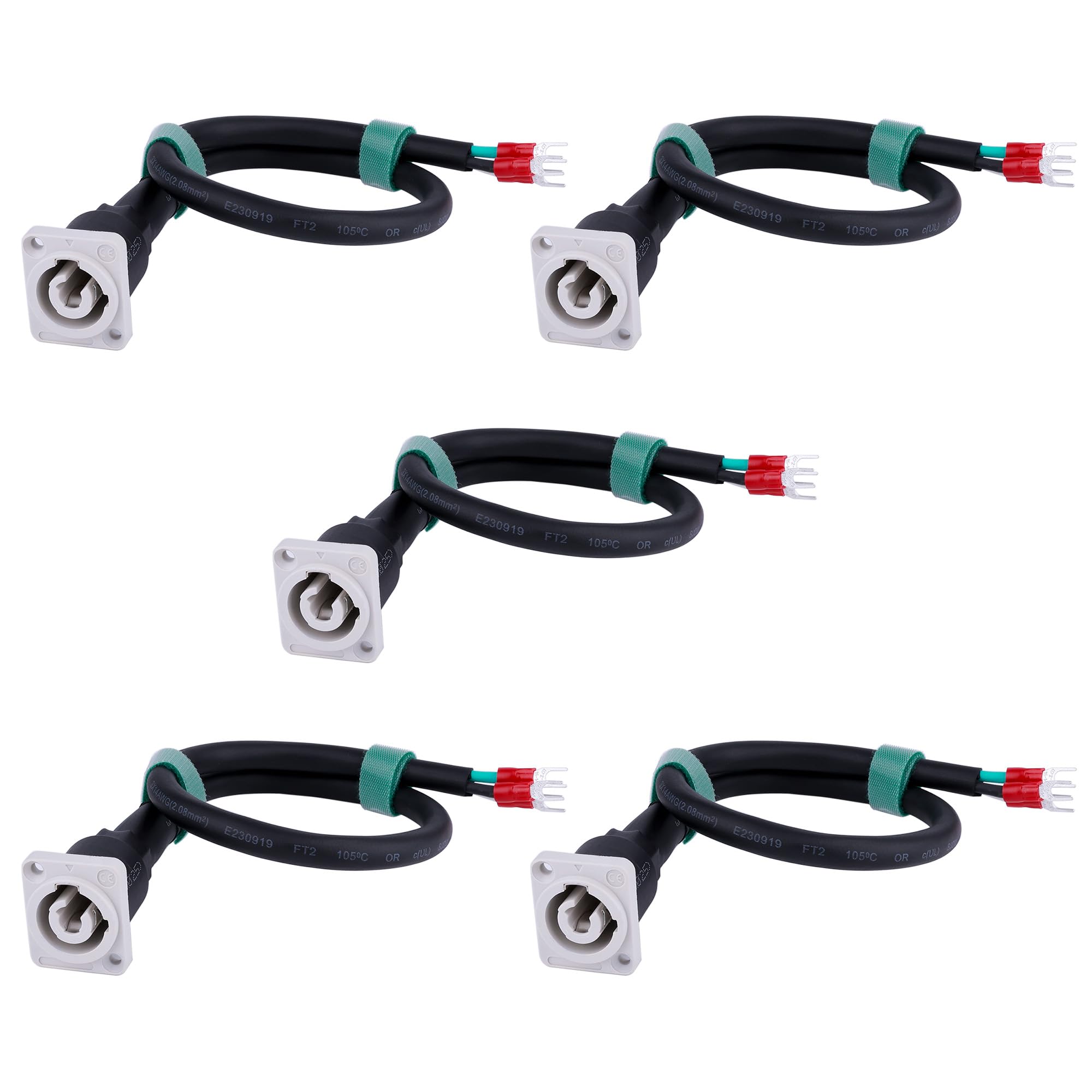 Toronce 3 PIN AC Powercon Connector Male Connector Blue/White Socket_with 14Awg 1.5Feet PoweCable 20A/250V for Stage Light LED Screen (White_Socket_with 1.5Ft_5PCS)