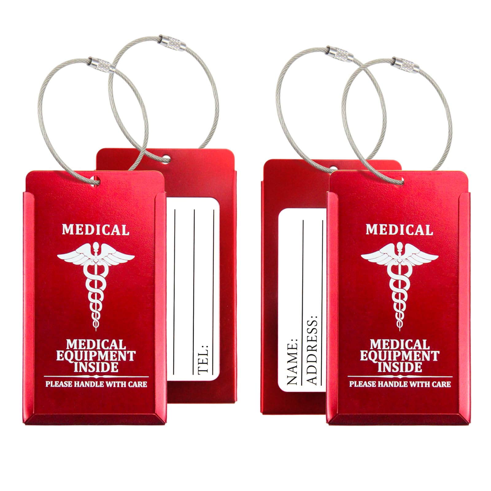 2 Pack Medical ID Luggage Tag with Steel Cable for CPAP/BIPAP, Medical Equipment Luggage Tag with Write-On Card, Medical Device Luggage for Travel, Emergency Info, Device Identification