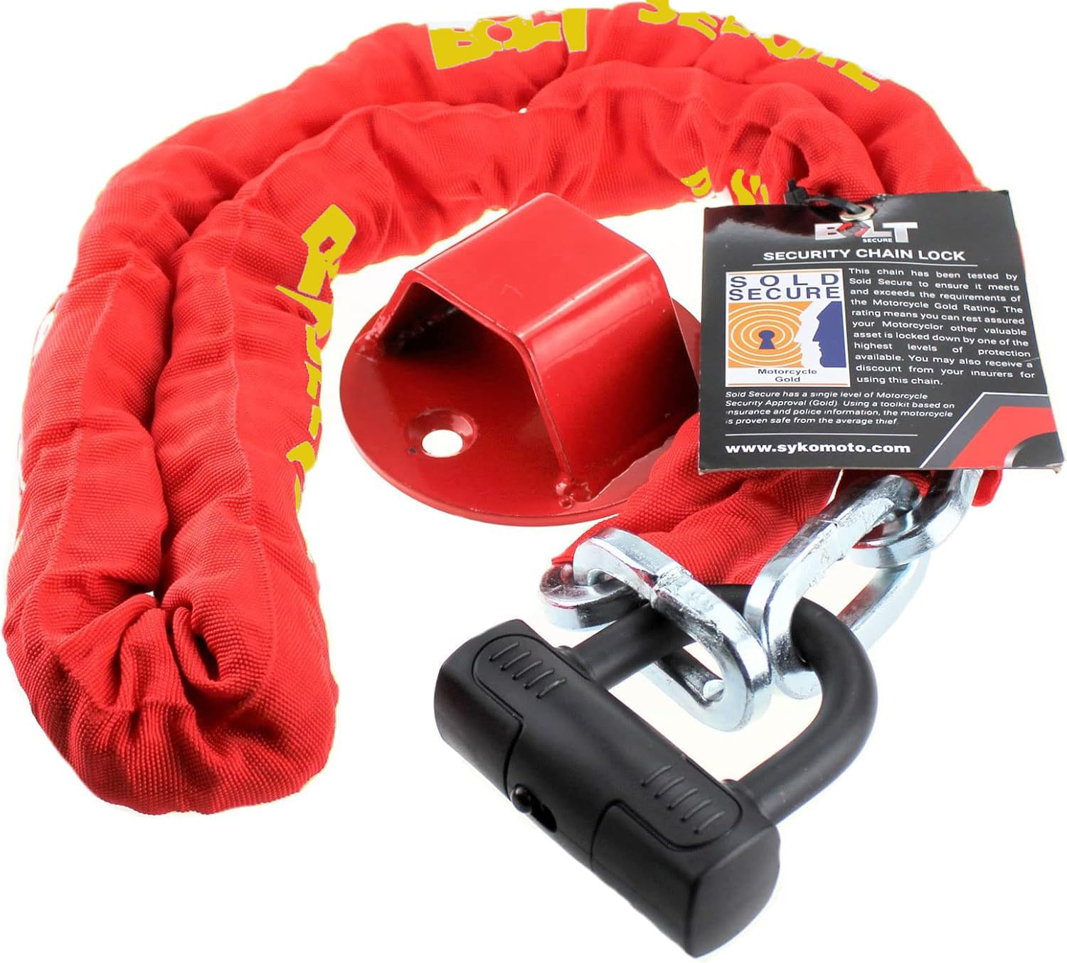 Bolt Sold Secure Gold Motorcycle Scooter Bike Security Chain Lock 1.8m with Motorbike Rock Solid Atom Ground Anchor