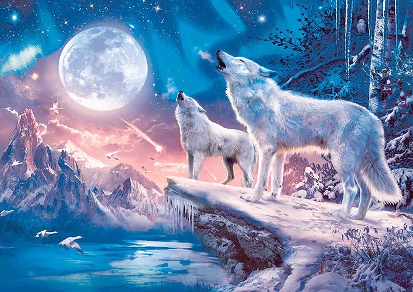 DIY Handmade Counted Cross Stitch Kits for Adults Beginner Animal Wolf and Moon Cross Stitch Patterns Animals