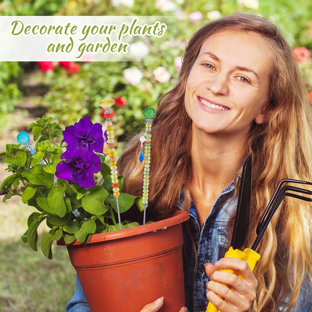 OLYCRAFT Kit di pali da giardino con perline da 396 pezzi, kit fai da te per bacchetta delle fate, set di paletti da giardino per esterni incluso 12 aste filettate, 300 perline colorate per accessori