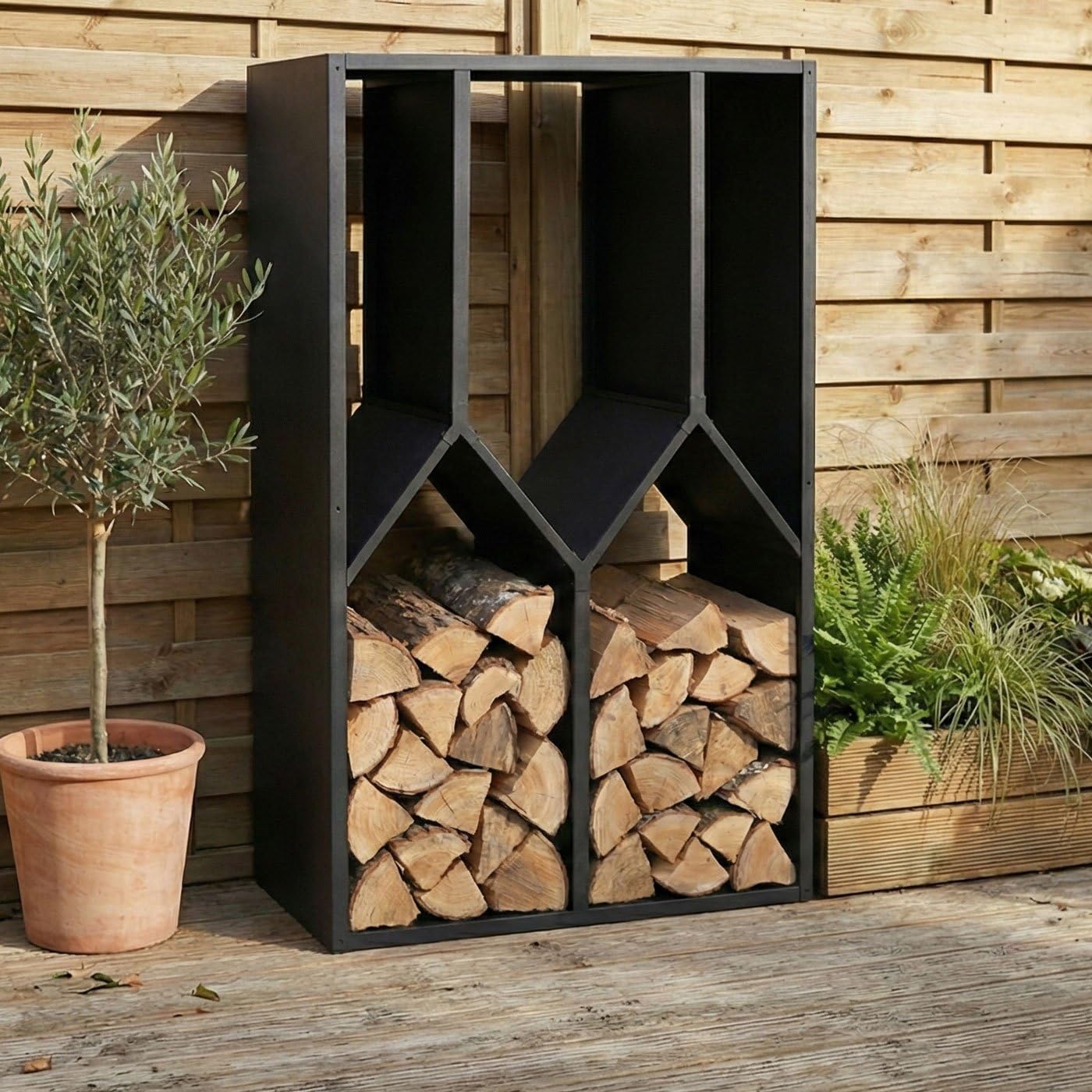 Mendler Brennholzlager HWC-P76, Outdoor, Metall 160x95x50cm - anthrazit | Kamin-/Feuerholzregal, Holzlager, Holzunterstand
