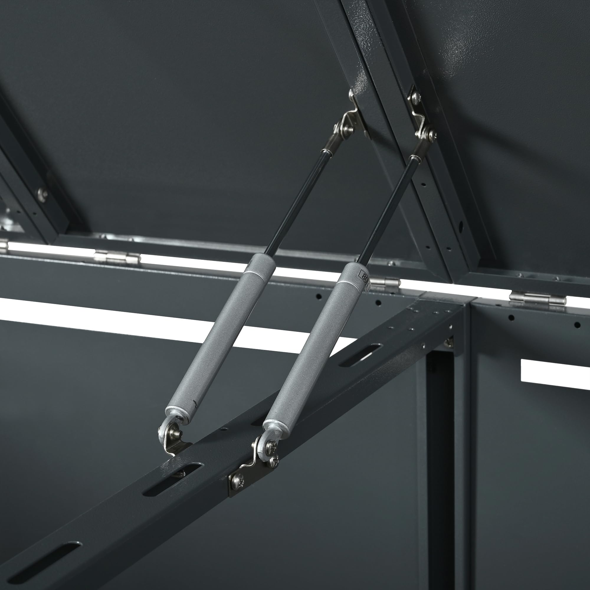 Merax Mülltonnenbox 2 Türen mit hydraulischem Klappdeckel & doppelter Frontöffnung, abschließbare Mülltonnenverkleidung für 2 Tonnen, Doppeltür-Design, verzinkter Stahl, rostfrei & wetterfest, Grau