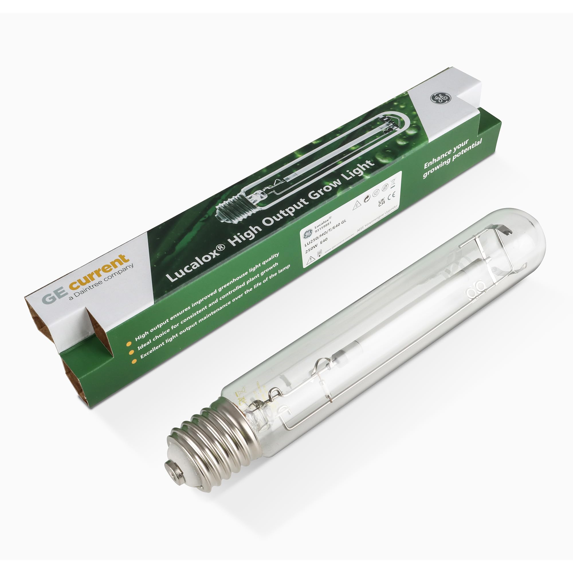 GE Current Lucalox LU250/HO/T/E40 GL 250W, 33,000lm, 2100k, Horticultural Grow Lamp Bulb, Clear