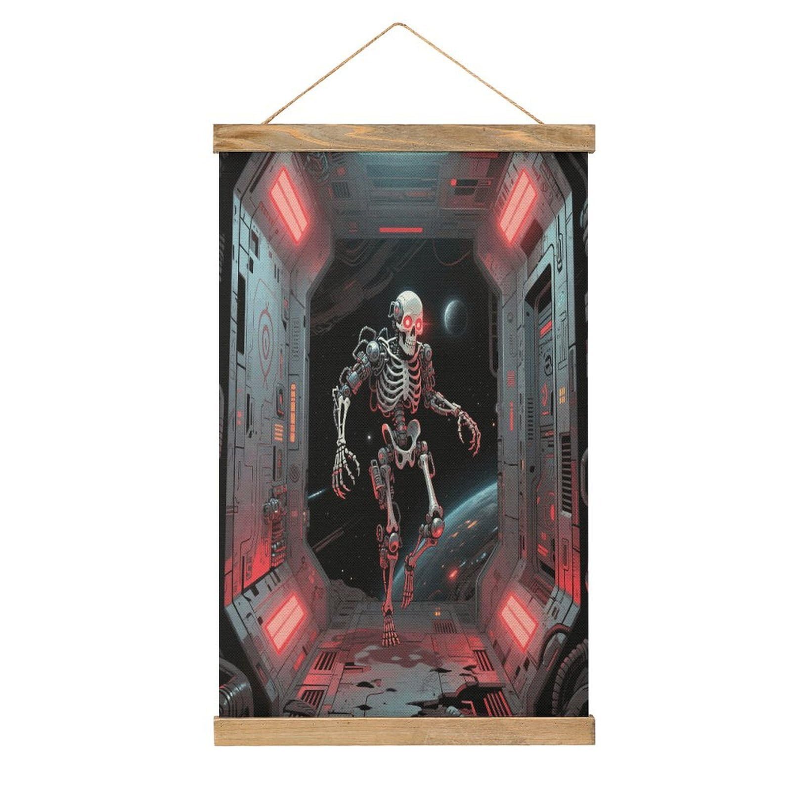 VstaDank Skull Hanging Poster with Wooden Frame Modern Linen Hanging Painting Retro Style Wall Decor Art Painting for Living Room,Bedroom Decor Poster Frame 20.4x13.1inch