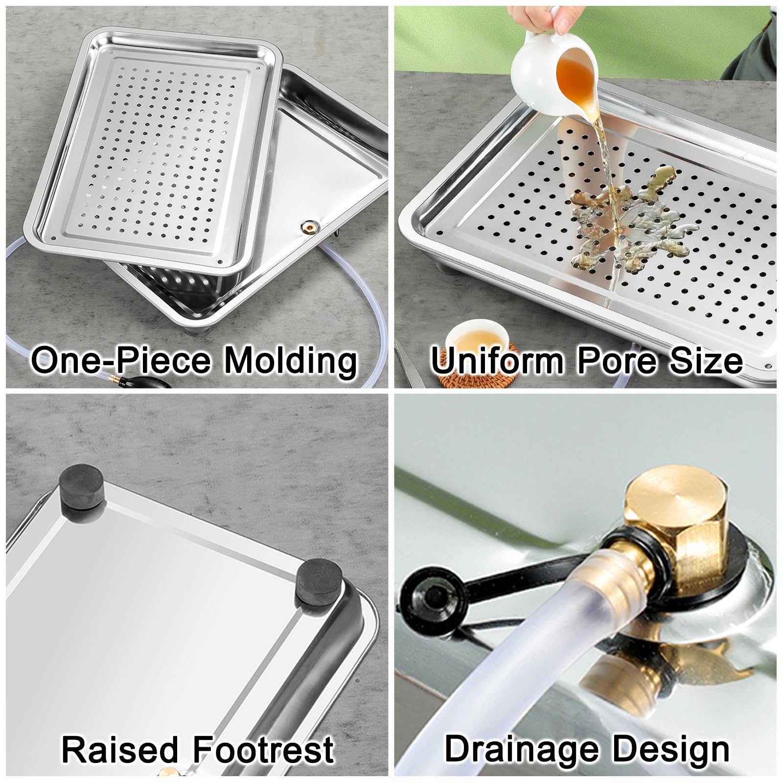 Vassoio raccogligocce a Doppio Strato in Acciaio Inox da 45x35 cm, Versatile e Resistente, con pinzette, Ideale per caffè, Dessert, conservazione e intrattenimento. Facile da Pulire ed elega