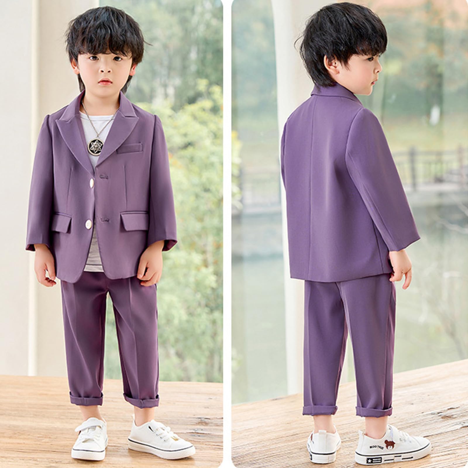 Ragazzi Abiti da Lavoro Cappotto 3 Pezzi Outfit Tuxedo Set per Bambini Abito Formale per Ragazzi con Pantaloni Collana Set Slim
