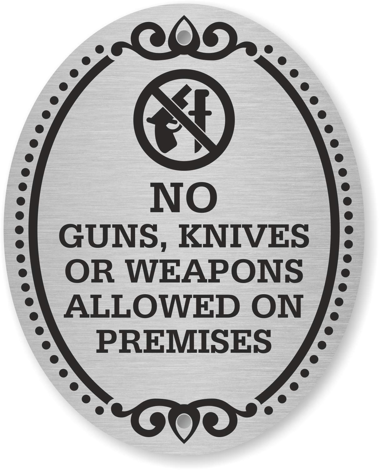 SmartSign “No Guns, Knives Or Weapons Allowed On Premises” Diamond Plate Door Sign | 4" x 5" Aluminum