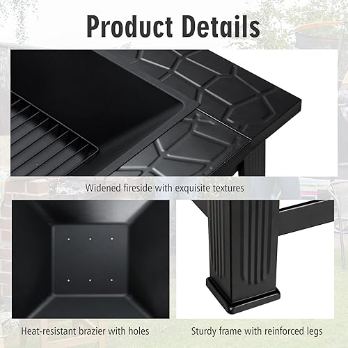 Miniatura 4 de Giantex Pozo de fuego para exteriores de 32 pulgadas, mesa cuadrada 3 en 1, fogata multifuncional para patio exterior, porche, jardín, estufa de