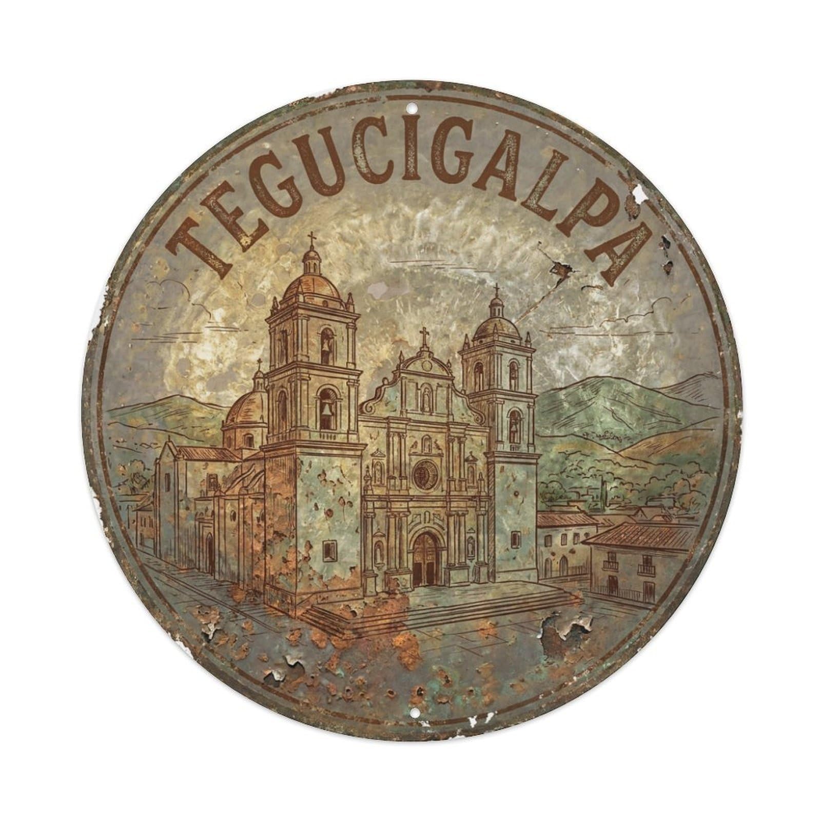 Vintage Travel Honduras Tegucigalpa Metal Tin Sign