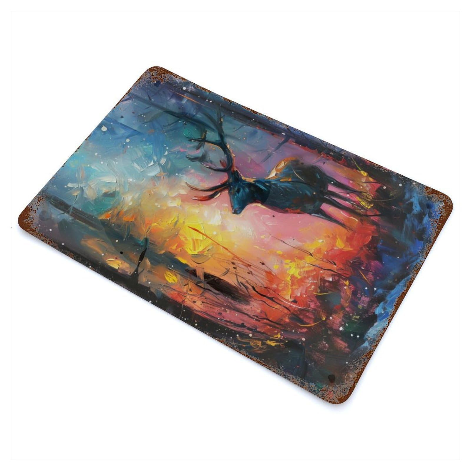 Garage Style Deer in Jungle Distressed Metal Wall Sign 11.8"x7.9", Novelty Wall Decor for Bar And Workshop
